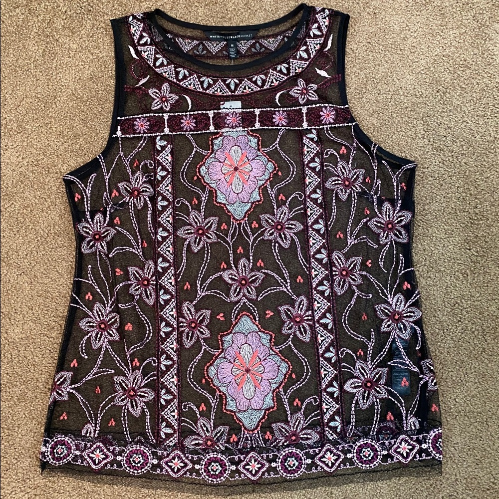 WHBM purple/black sheer top size M